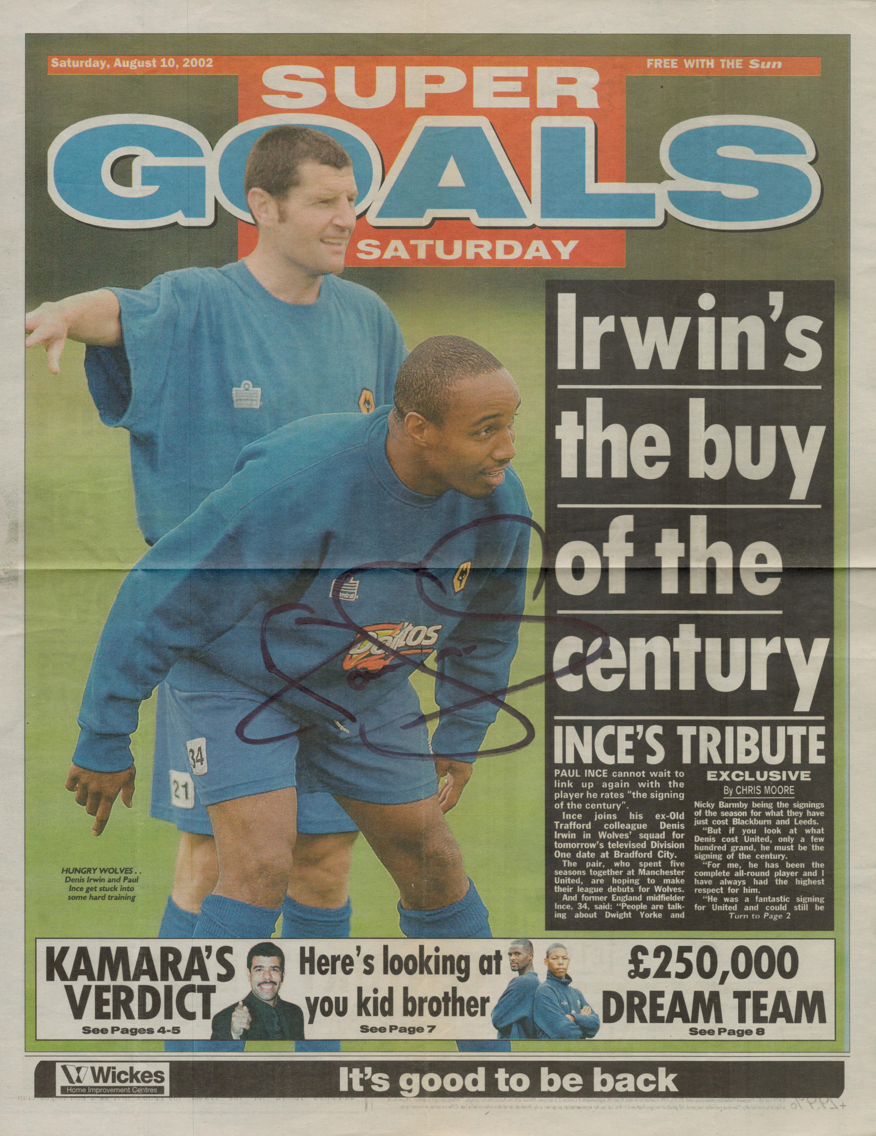 Paul Ince signed single page newspaper sheet. Good Condition. All autographs come with a Certificate
