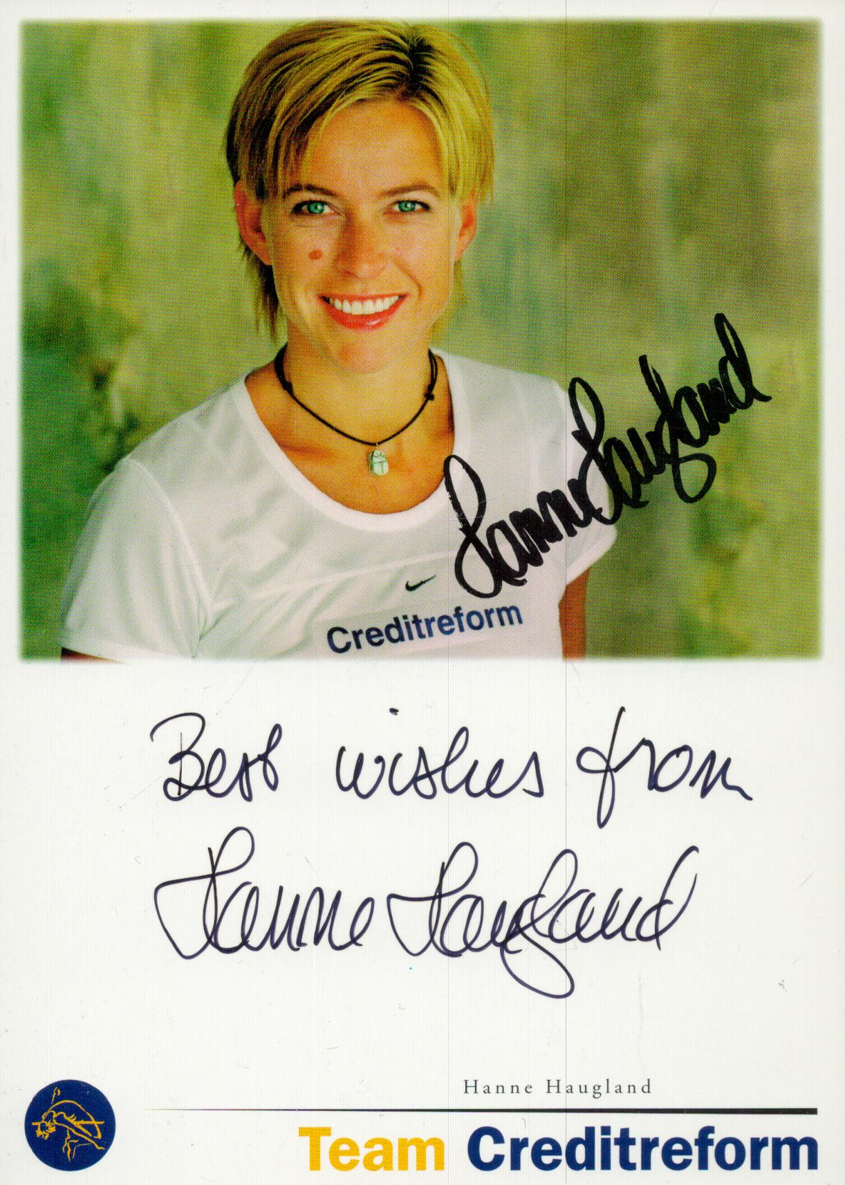 Hanne Haugland signed postcard Approx. 6x4 Inch. Is a former Norwegian high jumper. She