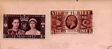 1936 and 1937 stamps stuck to card. 2 stamps in total