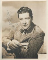 Dennis Morgan signed 10x8inch sepia photo. Good Condition. All autographs come with a Certificate of