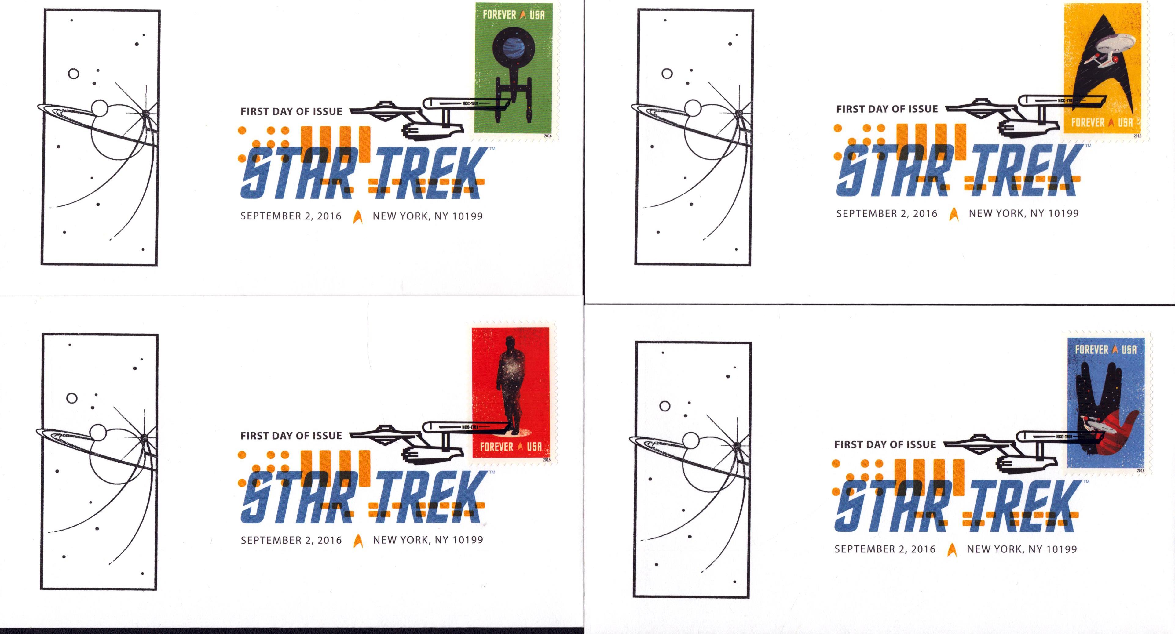 Star Trek First Day of Issue Star Trek (U.S. 2016) 4 First day id Issue envelopes with stamps.