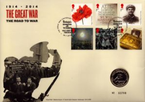 First day Cover 1914 The Great War. 2014 The Great War Centenary two pounds coin and cover. Stamp
