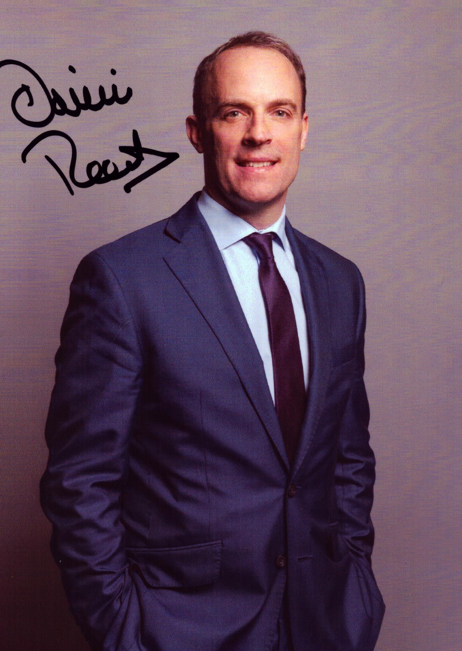 Dominic Raab signed 7x5 inch colour photo. Good Condition. All autographs come with a Certificate of