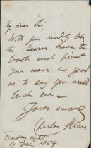 Charles Kean ALS dated 14/12/1854. Victorian actor. Good Condition. All autographs come with a