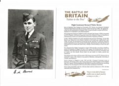 WW2 BOB fighter pilot Bernard Brown 610 sqn signed photo with biography details fixed to A4 page.