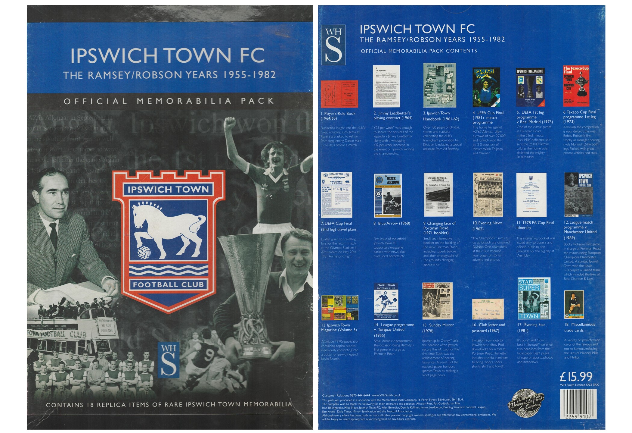 Ipswich Town FC The Ramsey/Robson Years 1955-1982 Official memorabilia pack. Good Condition. All