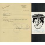 Jack Douglas signed sketched picture 5.5x3.5 Inch plus TLS Thank you letter dated 21st July 1972.