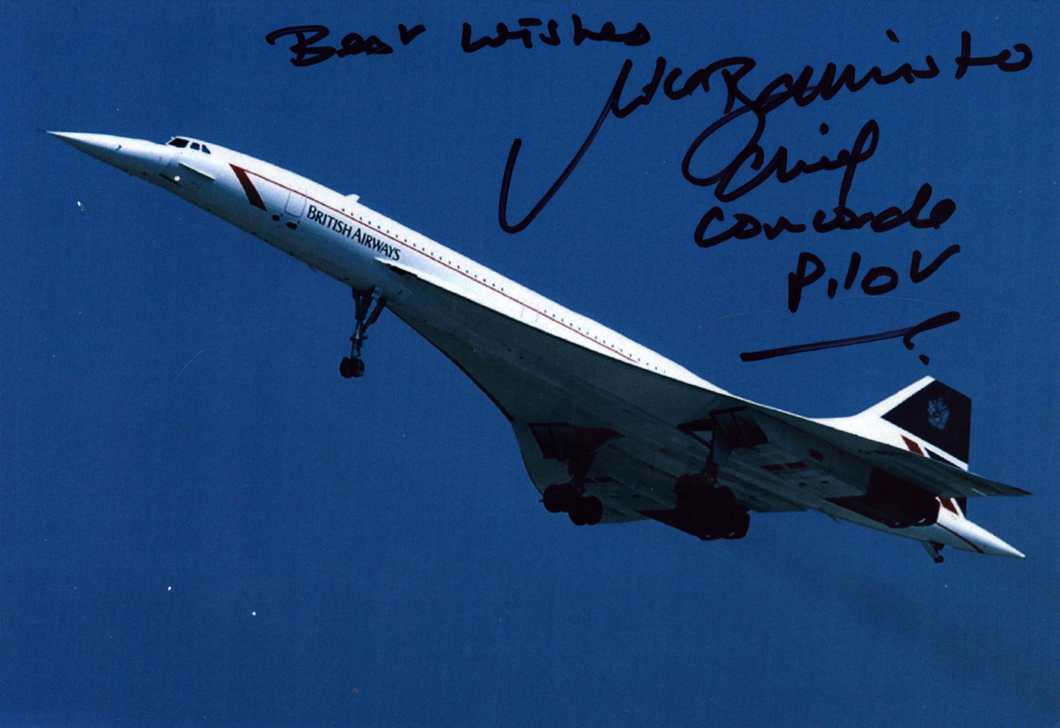 Concorde Chief Pilot Mike Bannister signed 7x5 inch colour photo. Good Condition. All autographs