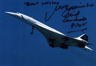 Concorde Chief Pilot Mike Bannister signed 7x5 inch colour photo. Good Condition. All autographs