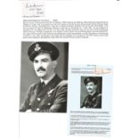 WW2 BOB fighter pilot Ian Dunn 235 sqn signature piece with biography details fixed to A4 page. Good