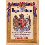 Royal Wedding programme H.R.H Princess Elizabeth and Lt Philip Mountbatten Westminster Abbey