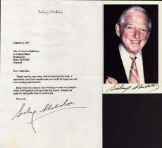 Sidney Sheldon signed 6x4 inch approx colour photo accompanied by TLS dated 1997. Good Condition.