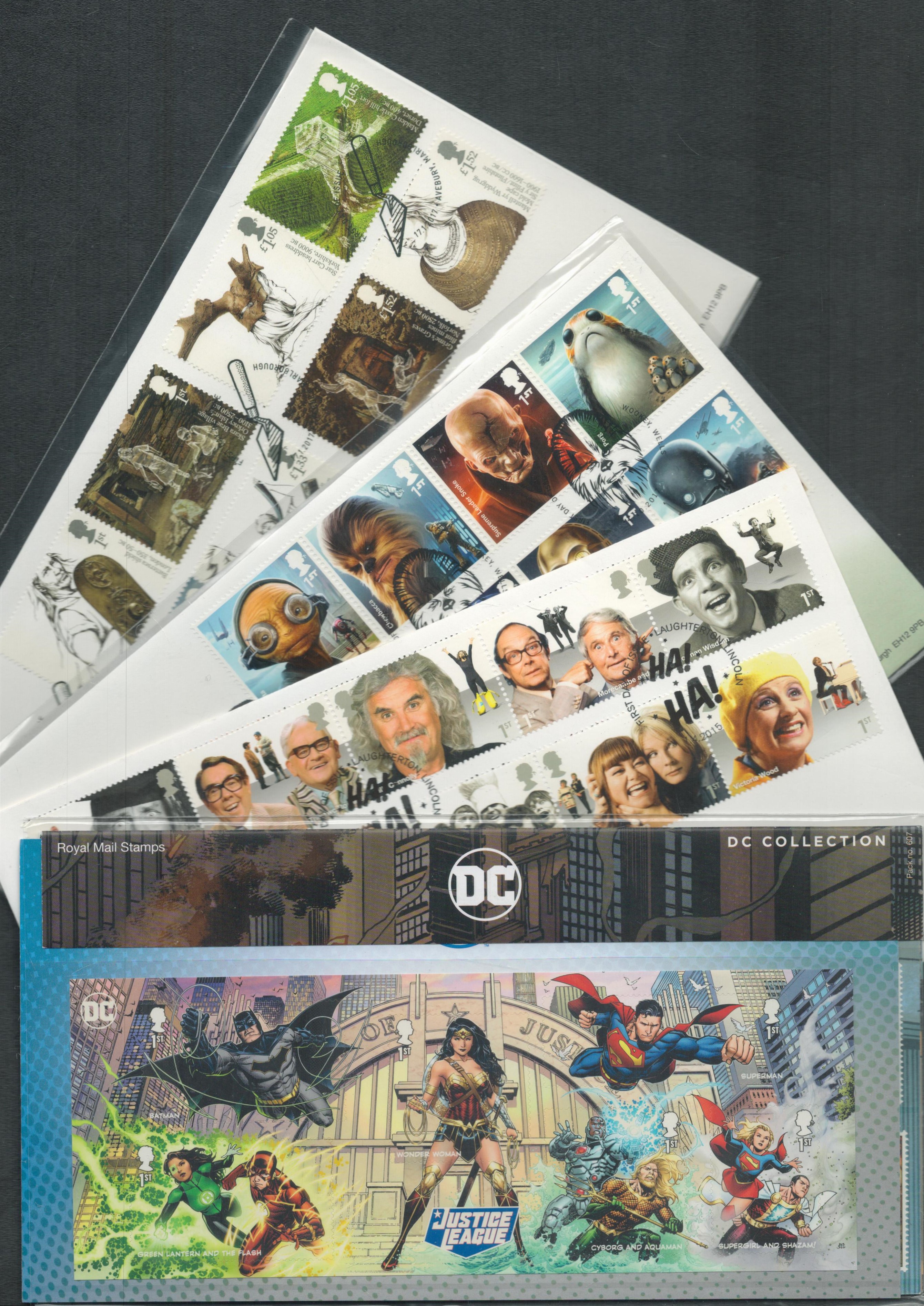 First Day Cover collection includes Comedy greats 2015, DC Justice League, Star Wars 2017 and
