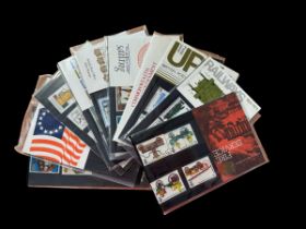 Post office mint stamp pack collection includes Fire Service 1974, Railways 1975, American