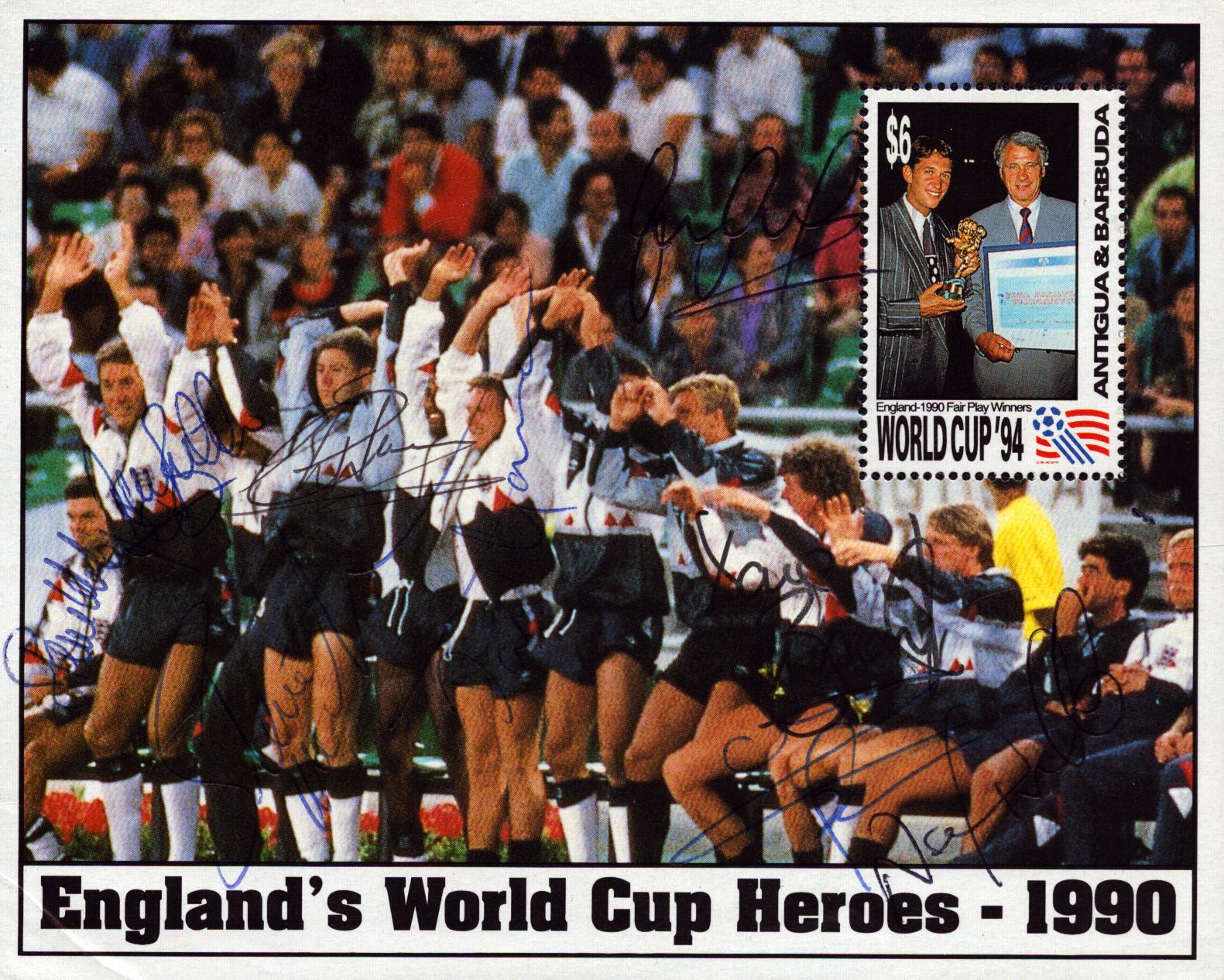 England's World Cup Heroes - 1990 multi signed stamp sheet with stamp included. Signatures include