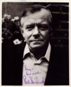 Peter Barkworth signed 10x8 inch black and white photo. Signature slightly smudged. Good