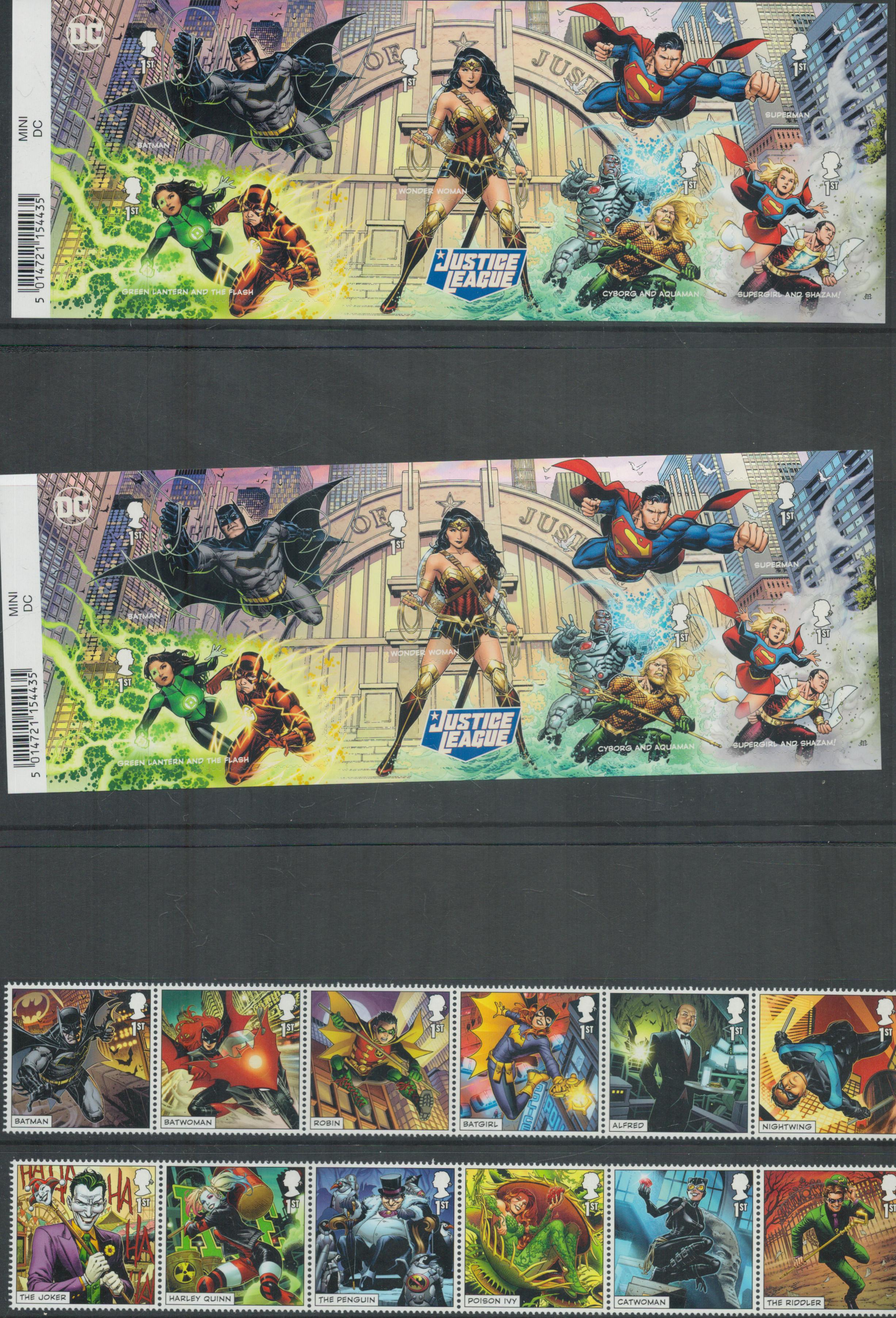 DC Justice League, 2021 FDC and stamp collection, included Set of 12 on Justice League Stamps, DC