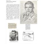 WW2 BOB fighter pilot Johnson, James 616 sqn signature piece with biography info fixed to A4 page.