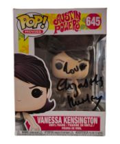 Vanessa Kensington #645 Funko Pop! Austin Powers signed by actress Elizabeth Hurley on front of box.