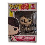 Vanessa Kensington #645 Funko Pop! Austin Powers signed by actress Elizabeth Hurley on front of box.