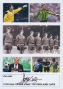 Peter Shilton signed 12x8 inch montage photo picturing the England legendary goalkeeper during his