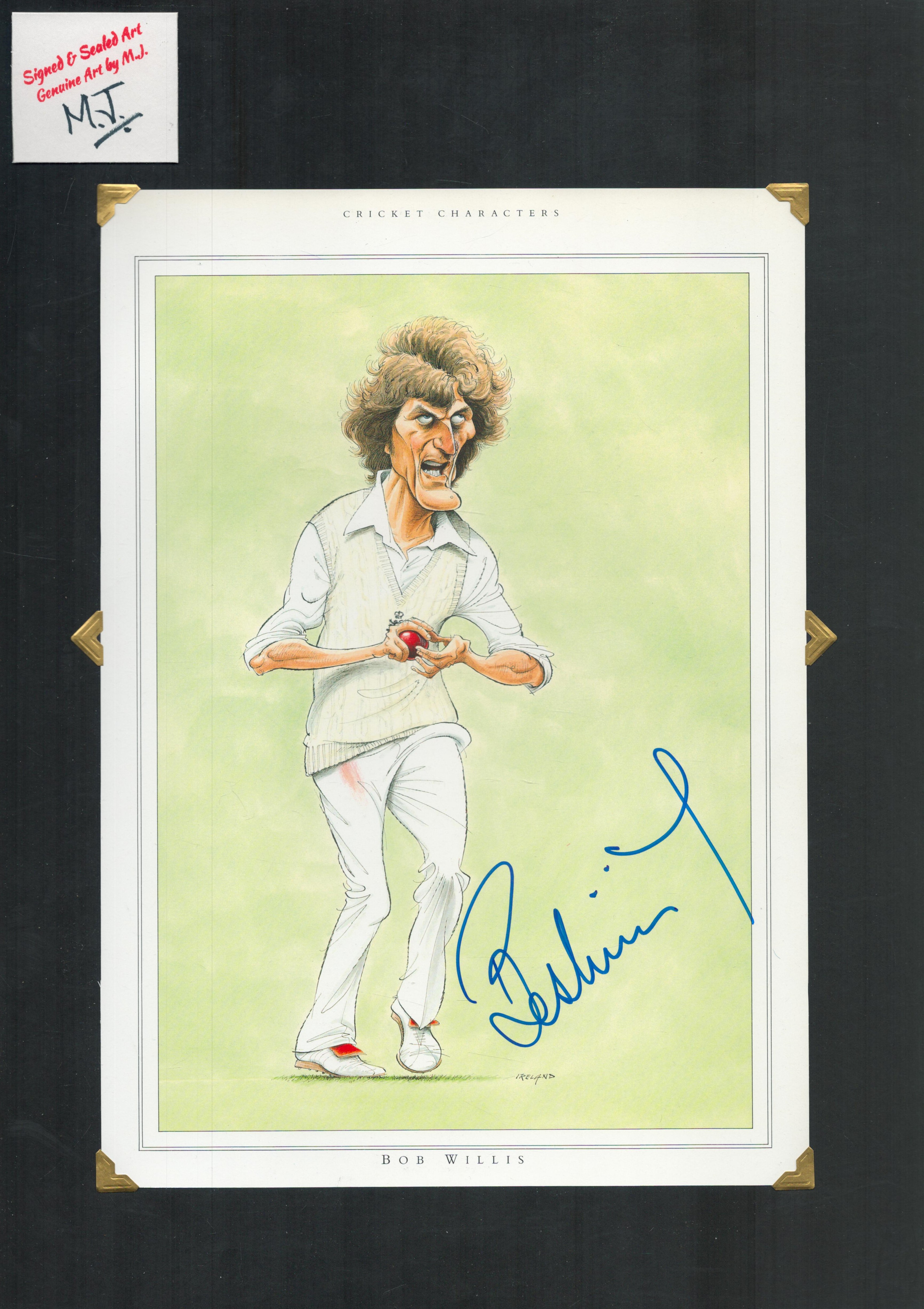 Bob Willis signed 17x12 inch mounted colour caricature illustrated page. All autographs come with