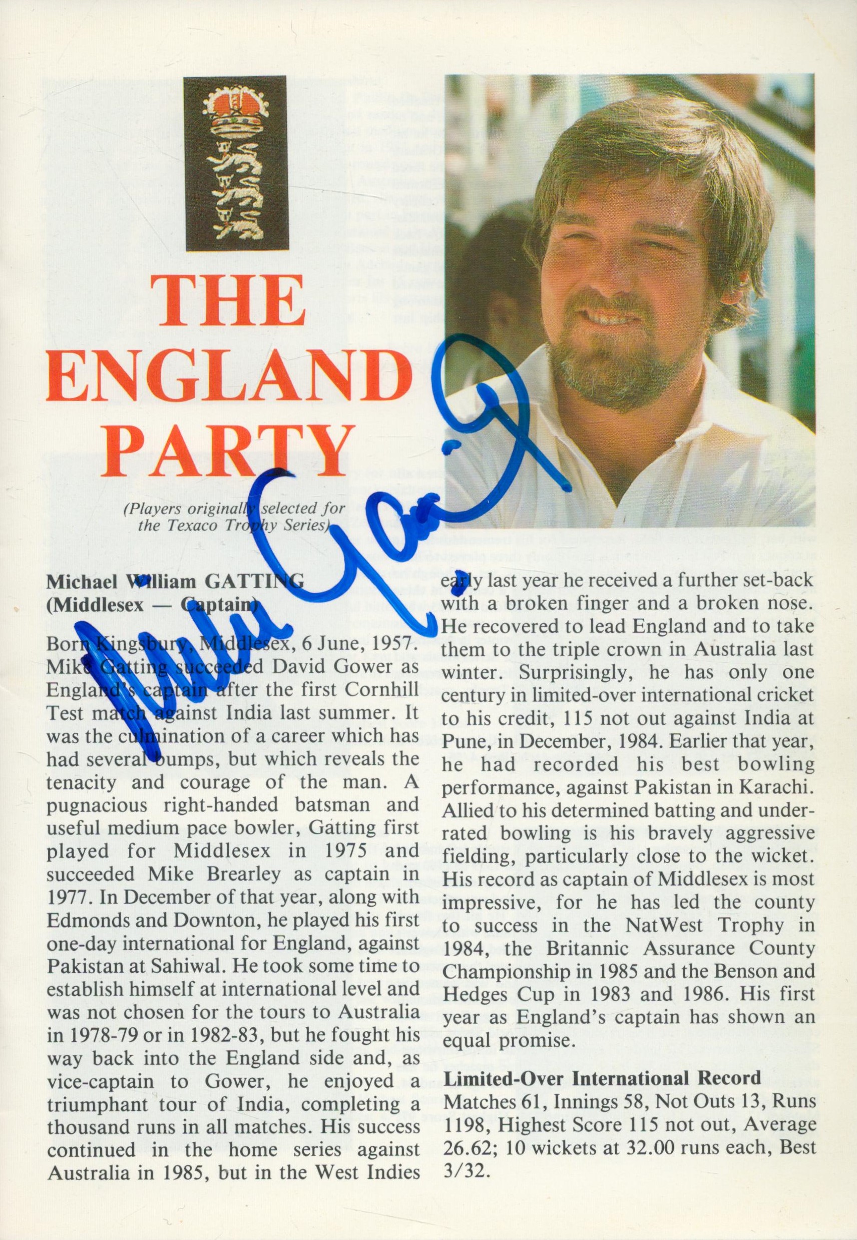Cricket England versus Pakistan 1987, 3rd One Day International programme multi signed includes