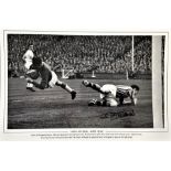 Football, Peter McParland signed 12x18 black and white photograph picturing him in action for