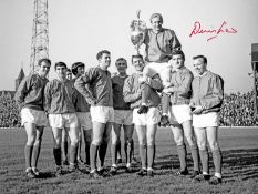 Football Autographed DENIS LAW 16 x 12 Photo : B/W, depicting a wonderful image showing Man United's