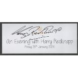 Harry Redknapp signed 8x4 inch An Evening with Harry Redknapp Friday 26th January 2024 signature