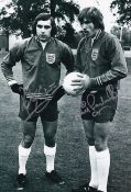 Football Autographed ENGLAND 12 x 8 Photo : B/W, depicting England goalkeepers PETER SHILTON and