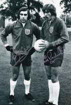 Football Autographed ENGLAND 12 x 8 Photo : B/W, depicting England goalkeepers PETER SHILTON and