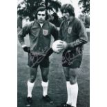 Football Autographed ENGLAND 12 x 8 Photo : B/W, depicting England goalkeepers PETER SHILTON and