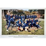 Football, Martin Peters and Sir Geoff Hurst signed 12x18 colour photograph picturing the 1966