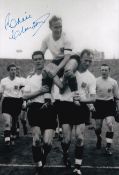 Football Autographed RONNIE CLAYTON 12 x 8 Photo : B/W, depicting England captain Billy Wright being
