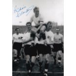 Football Autographed RONNIE CLAYTON 12 x 8 Photo : B/W, depicting England captain Billy Wright being