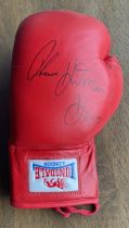 Thomas Hitman Hearns signed Red Lonsdale boxing glove. All autographs come with a Certificate of