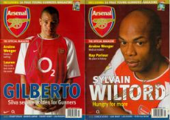 Football. Arsenal FC Collection of 3 Monthly Magazines Signed by Robert Pires, Gilberto and