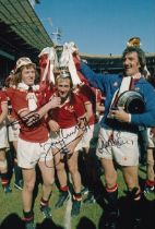 Football Autographed MAN UNITED 12 x 8 Photo : Col, depicting JIMMY NICHOLL, JIMMY GREENHOFF and