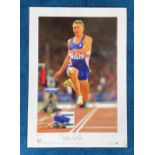 Jonathan Edwards signed 22x16 colour Team GB Olympic Gold Big Blue Tube Print Olympic Games Sydney