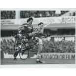 Mark Lawrenson signed 10x8 inch black and white photo pictured in action for Liverpool. All