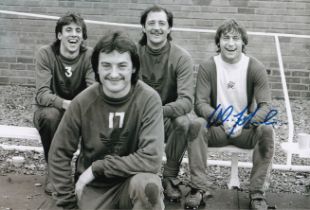 Football Autographed WILLIE JOHNSTON 12 x 8 Photo : B/W, depicting Birmingham City strikers Keith