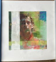 Ayrton Senna 20x20 inch colour print limited edition 16/100 signed in pencil by the artist. All