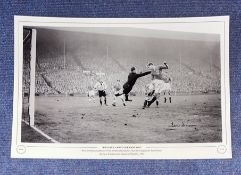 Tom Finney signed England v West Germany 1954 16x12 black and white print. West Germany goalkeeper