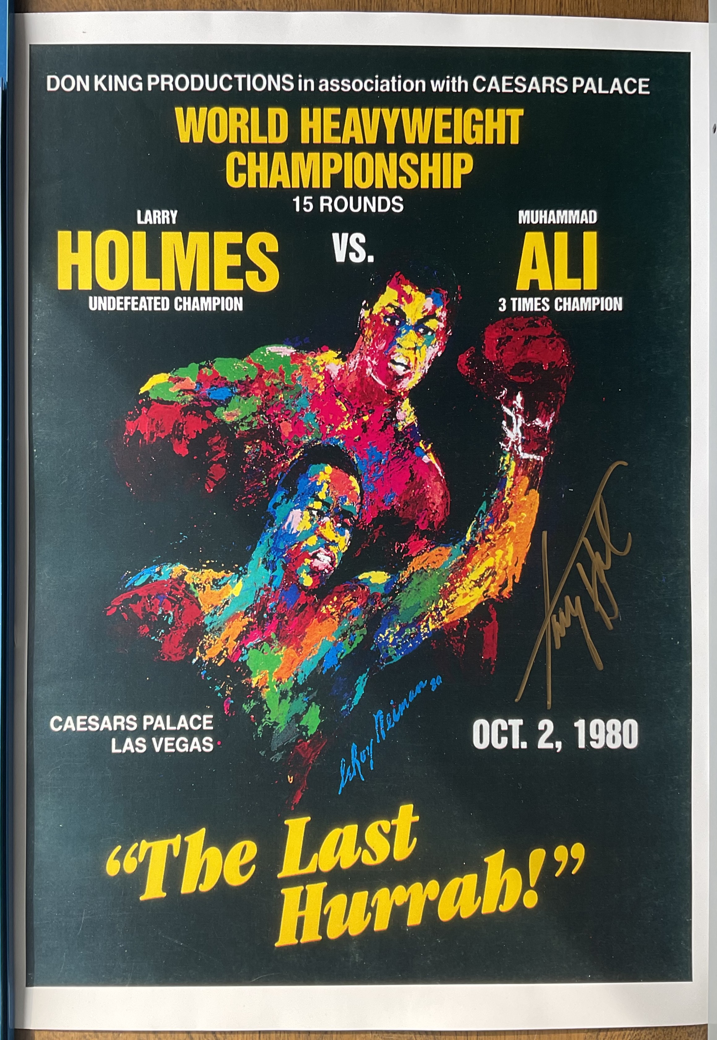 Larry Holmes signed 18x13 inch World Heavyweight Championship "The Last Hurrah" print Larry Holmes v