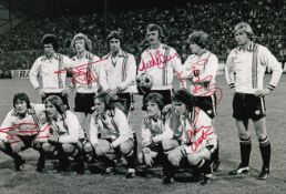 Football Autographed MAN UNITED 12 x 8 Photo : B/W, depicting a superb image showing Man United