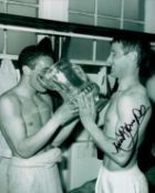 Derek Temple signed 12x8 inch black and white photo pictured celebrating with the FA Cup after
