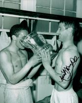 Derek Temple signed 12x8 inch black and white photo pictured celebrating with the FA Cup after