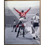 Multi signed Geoff Hurst, Martin Peters signed colourised 20x16 Inch Photo pictured during the