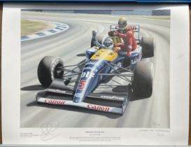 Nigel Mansell signed 21x16 inch colour print titled Mansell's Taxi Service limited edition 419/500